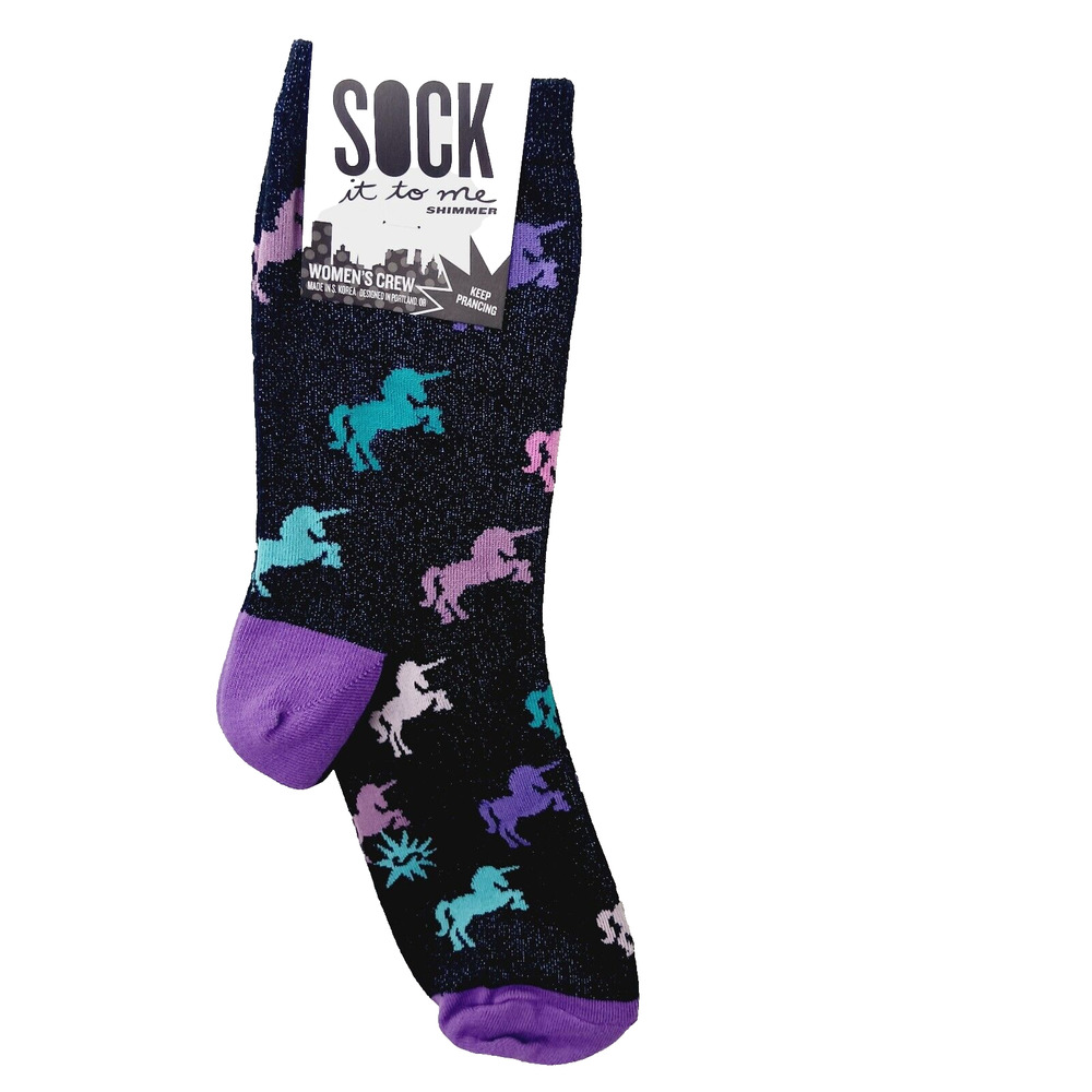 Sock It To Me Crew Women Boy Unicorn Magical Shiny Shimmer Pink Blue NWT NEW